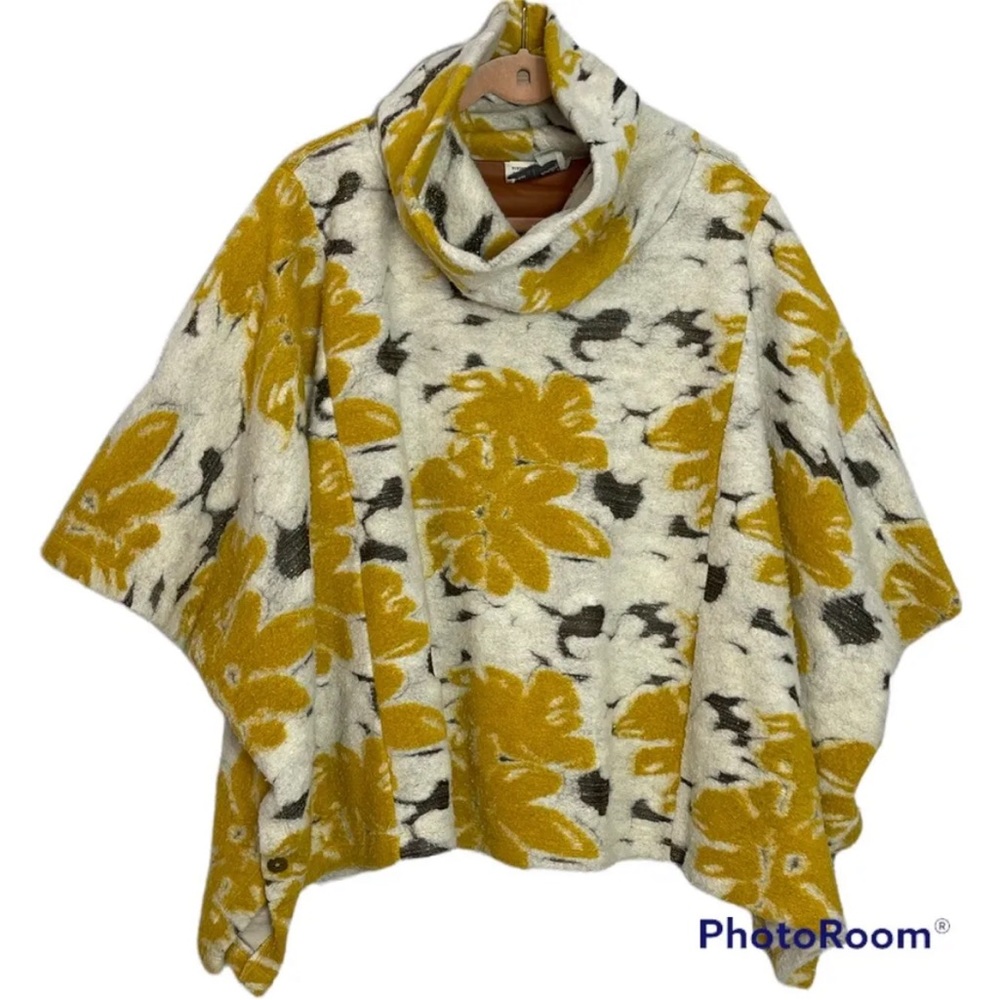 Anthropologie Saturday Sunday Yellow Cluster Poncho with Cowl Neck - XS/S